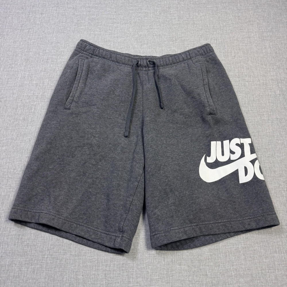Nike Fleece Sweat Shorts Mens Medium Gray Athletic Drawstring 10" Inseam